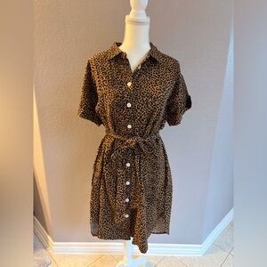 J. Crew Leopard Print Short Sleeve Belted Mini Dress - Brown/Black